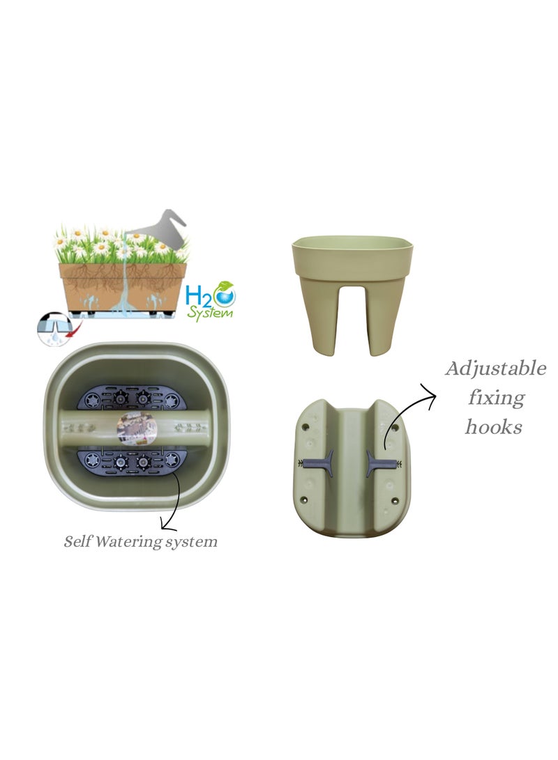 IDEL Self Hanging Flower Planter Pot PBACK – Balcony & Garden Pots with Adjustable Hooks and Self Watering – Durable Premium Hanging Planters – Made in Italy  (Sage, 30cm) - Image 1